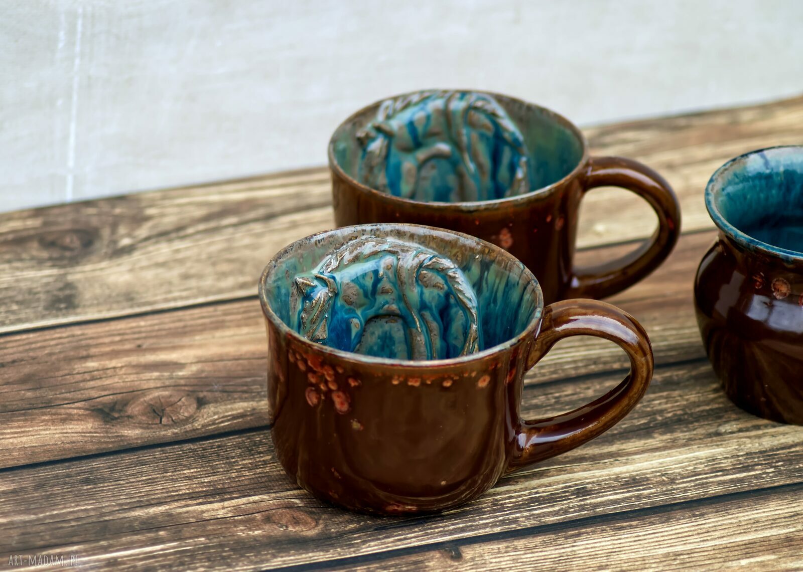 Oryginalny, duży kubek z koniem - rękodzieło ceramiczne Azul Horse (brąz i niebieski)