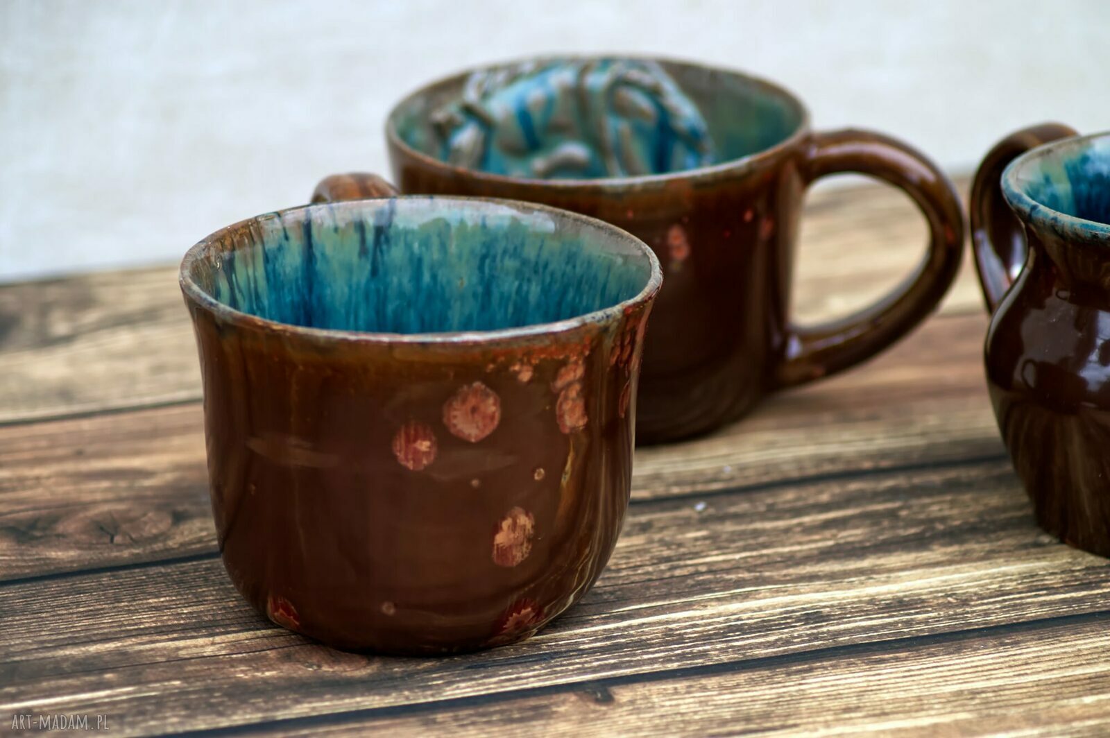 Oryginalny, duży kubek z koniem - rękodzieło ceramiczne Azul Horse (brąz i niebieski)