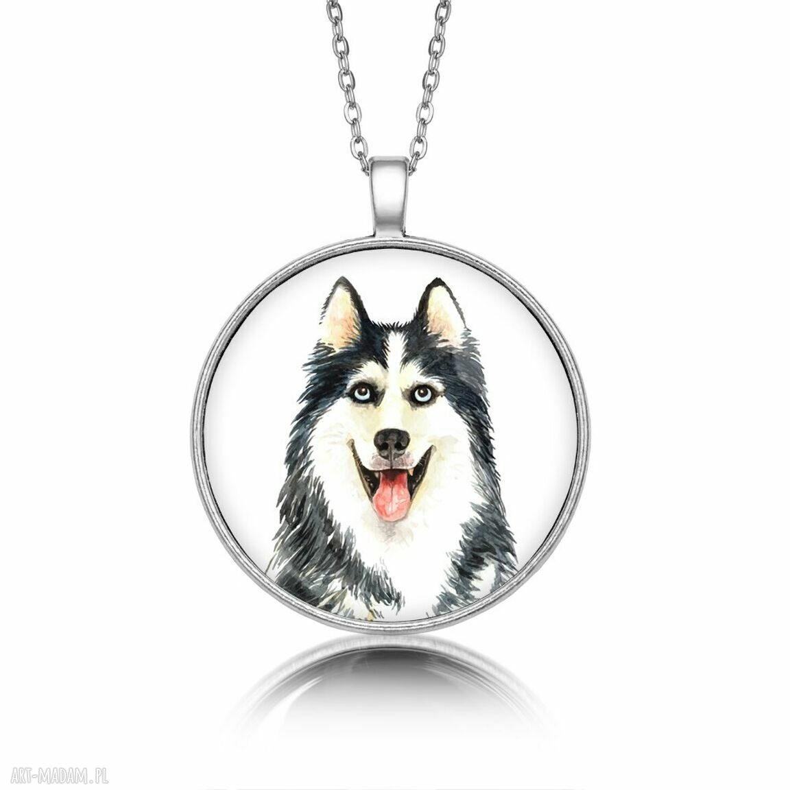Medalion Husky - okrągły naszyjnik z grafiką psa, ręcznie robiony (art-Madam.pl)