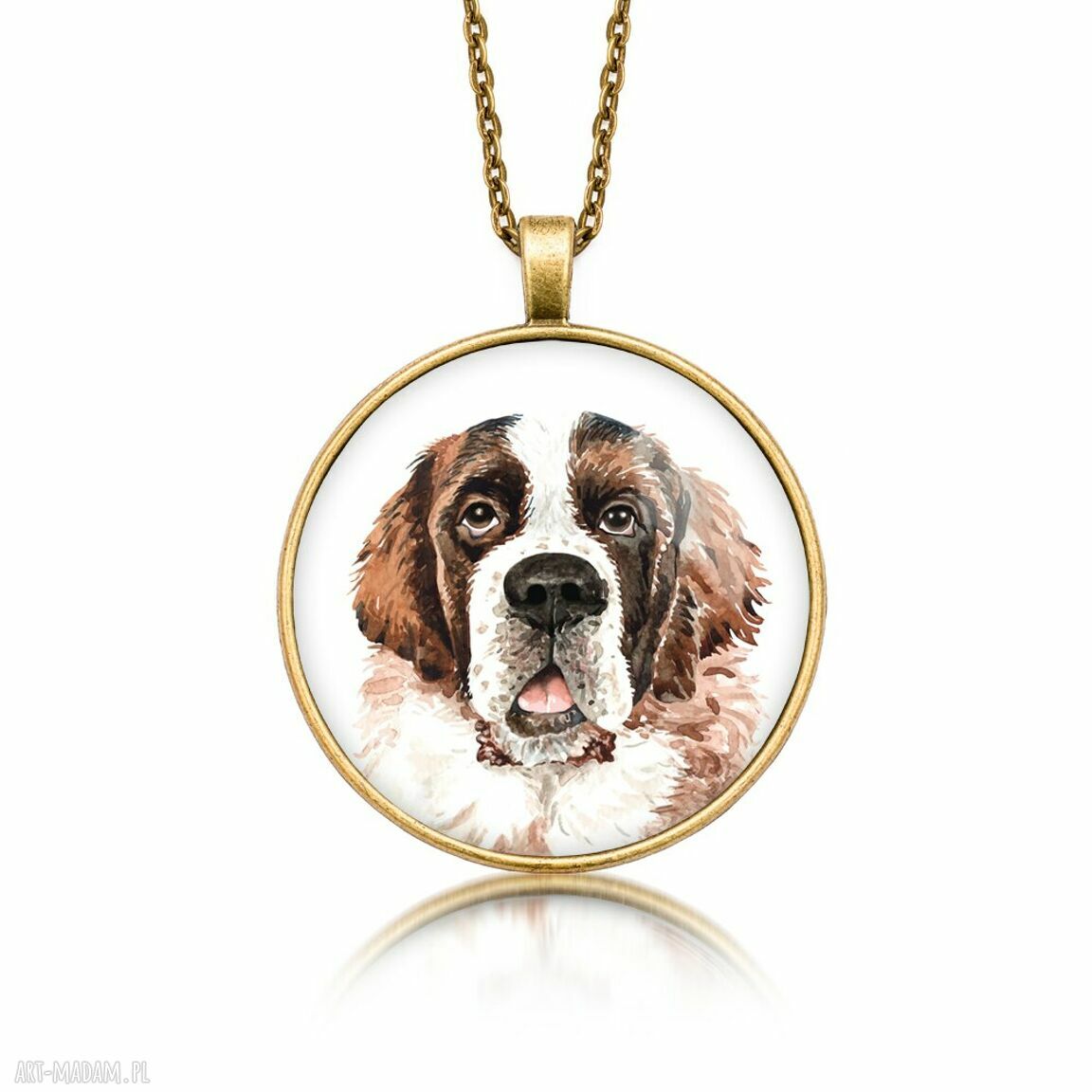 Medalion okrągły z grafiką Saint Bernard (bernadyn) - ręcznie robiony naszyjnik
