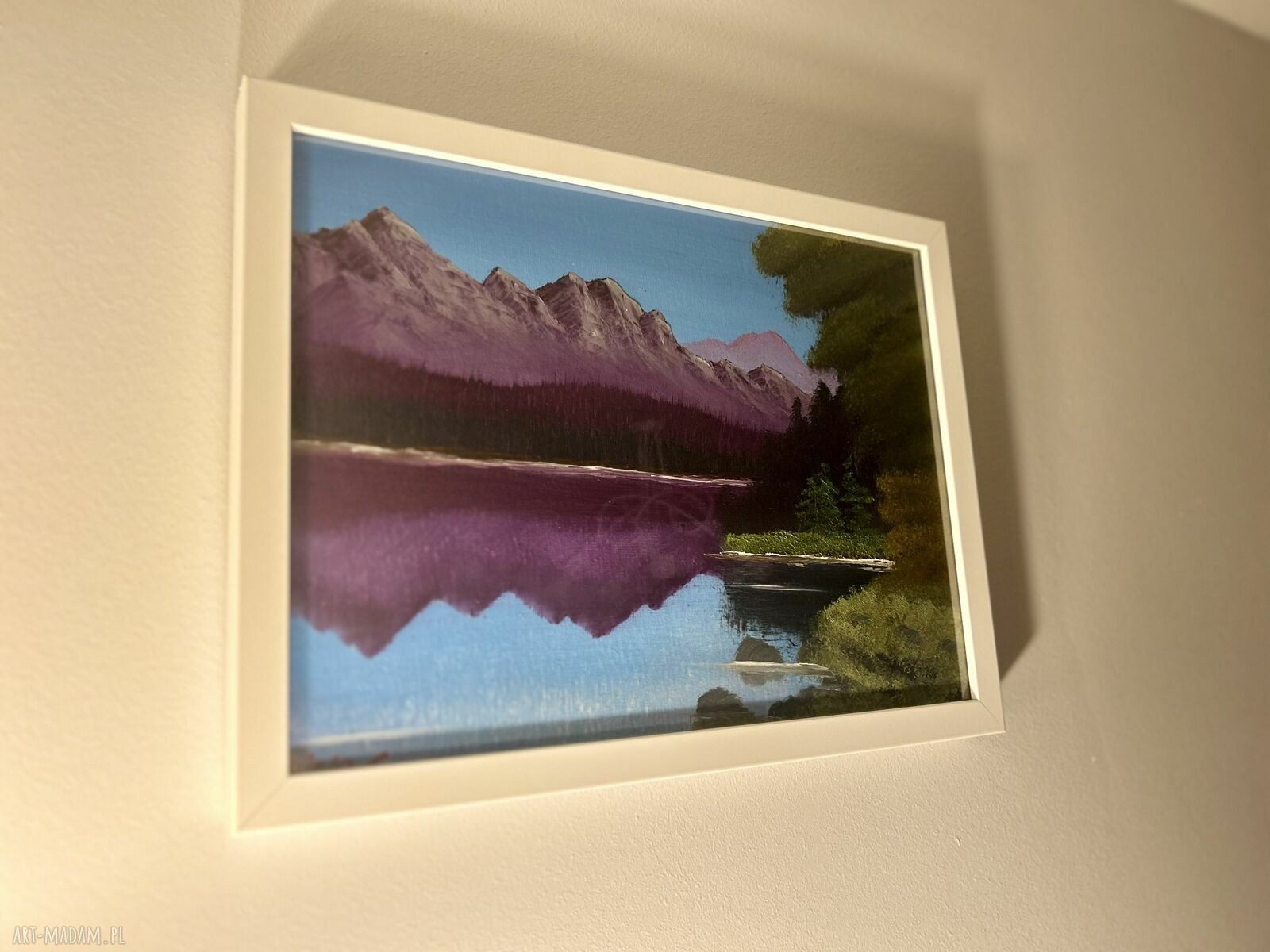 Oryginalny obraz olejny z górskim jeziorem 30x40 cm na płótnie