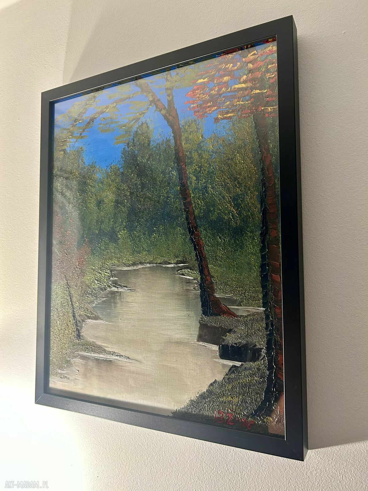 Oryginalny obraz olejny - jesienny pejzaż z rzeką 40x50 cm