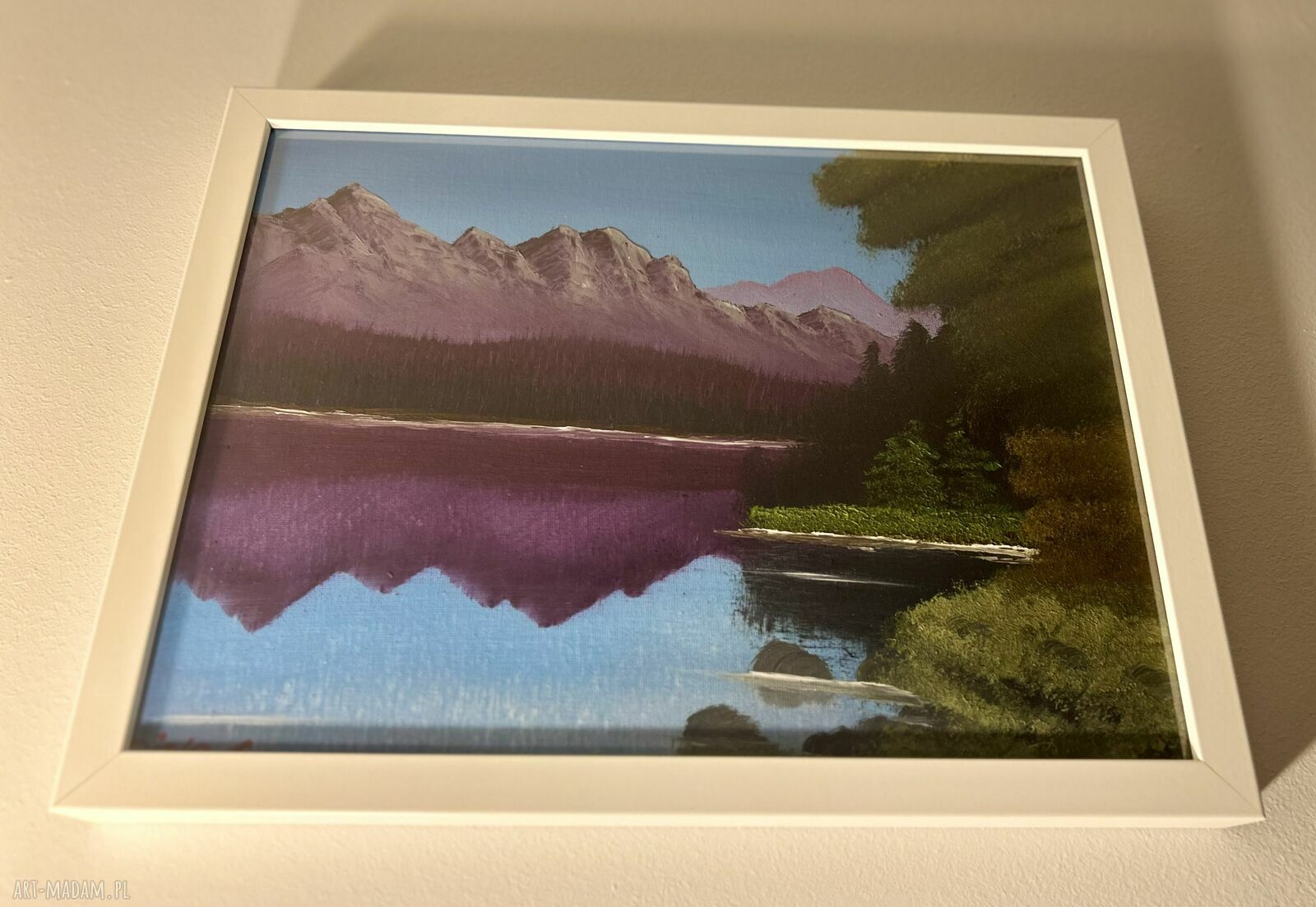 Oryginalny obraz olejny z górskim jeziorem 30x40 cm na płótnie