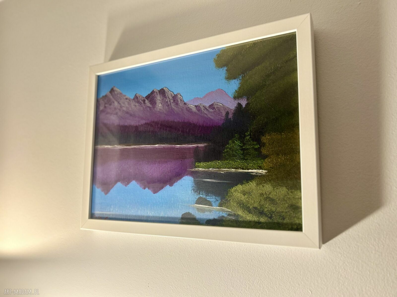 Oryginalny obraz olejny z górskim jeziorem 30x40 cm na płótnie