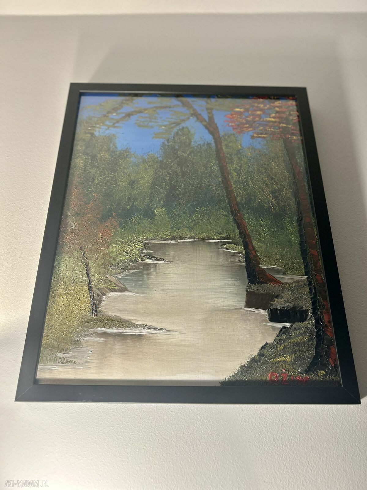 Oryginalny obraz olejny - jesienny pejzaż z rzeką 40x50 cm