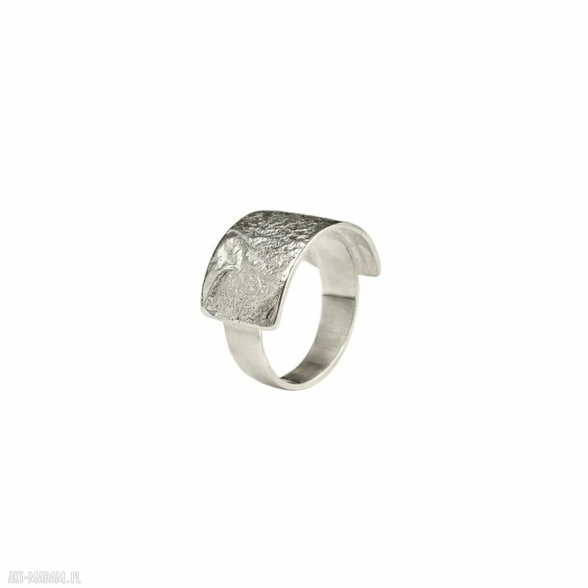 Geometryczny pierścionek prostokąt Raw ze srebra 925 surowa geometria i wygodna obrączka