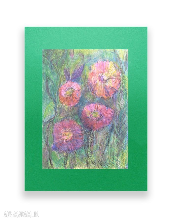Oryginalny rysunek do pokoju: kwiaty łąki - kolorowy szkic 30x40 cm