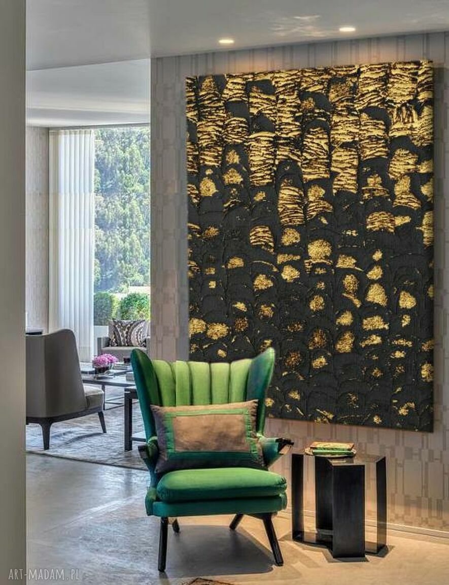 Czarno-złoty obraz strukturalny OSCURO - glamour do salonu 100x150 cm