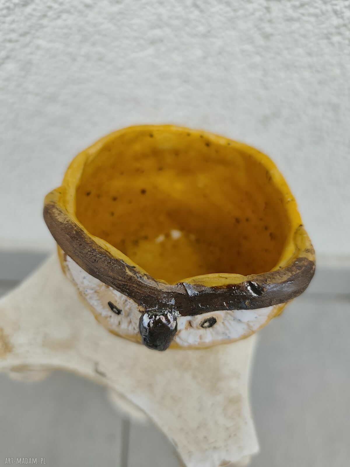 Osłonka do kwiatów Sowa z ceramiki - handmade do doniczek i ziół