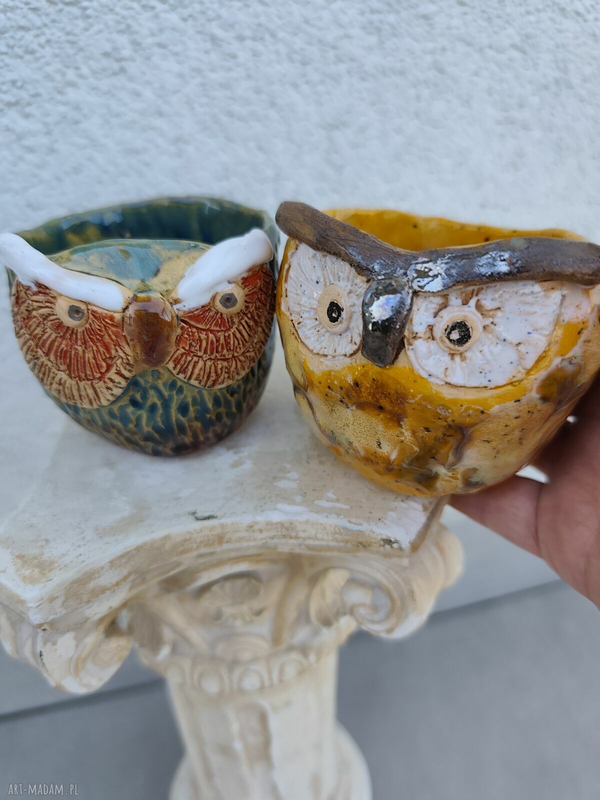 Osłonka do kwiatów Sowa z ceramiki - handmade do doniczek i ziół