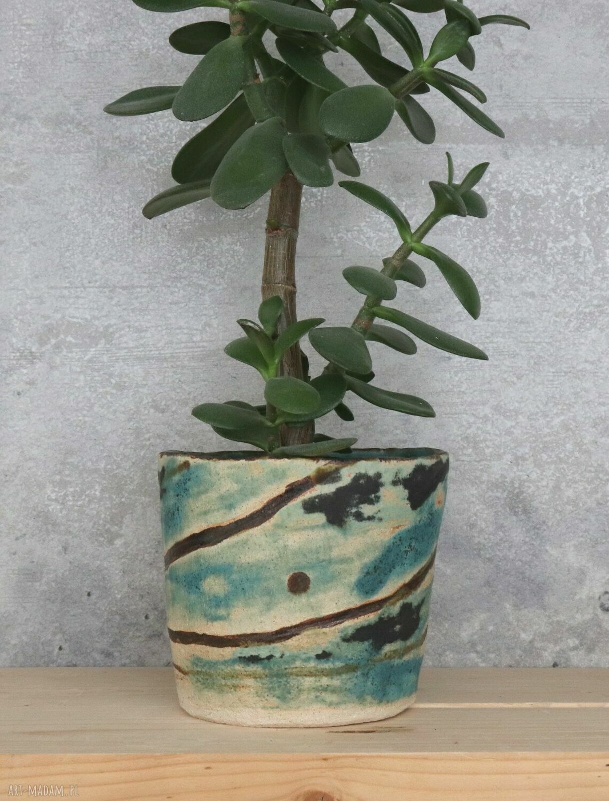 Osłonka na doniczkę z ceramiki handmade - turkusowo-brązowe szkliwienie Ø11 cm