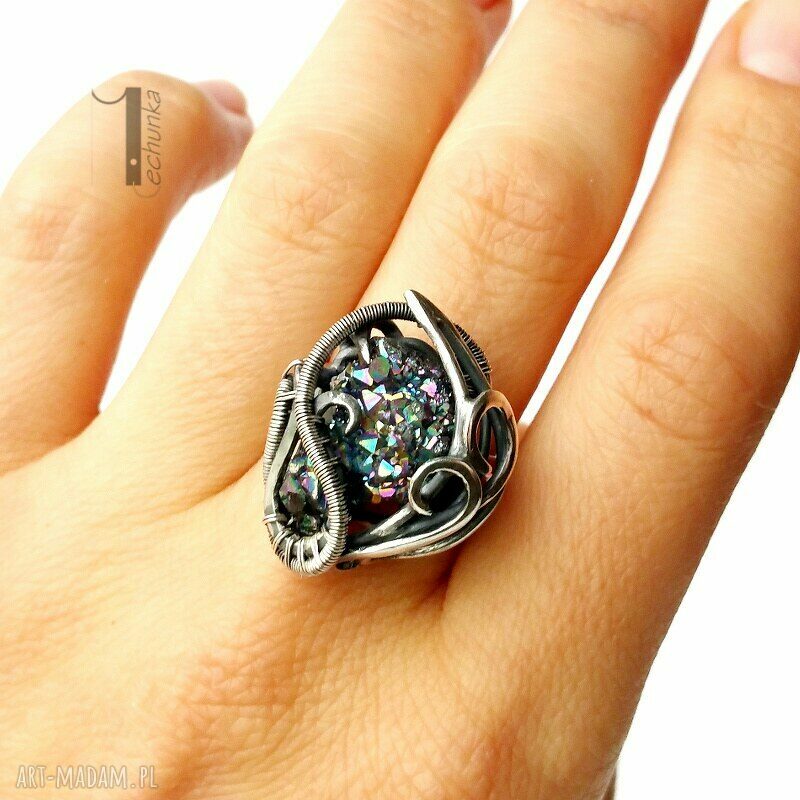 pierścionki: Osobliwość Aurora srebrny pierścień z kwarcem tytanowym hand made