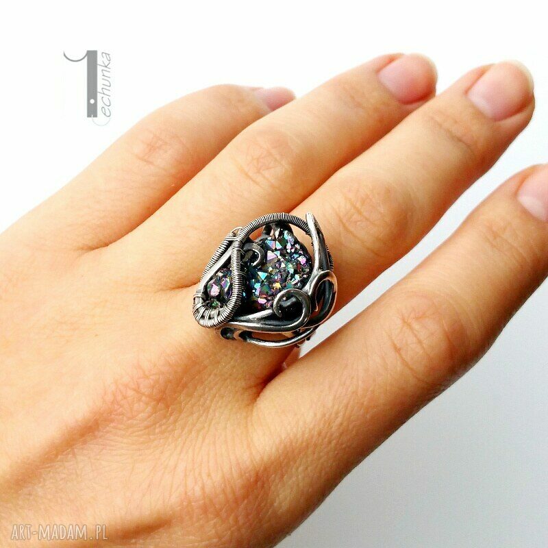 pierścionki: Osobliwość Aurora srebrny pierścień z kwarcem tytanowym hand made