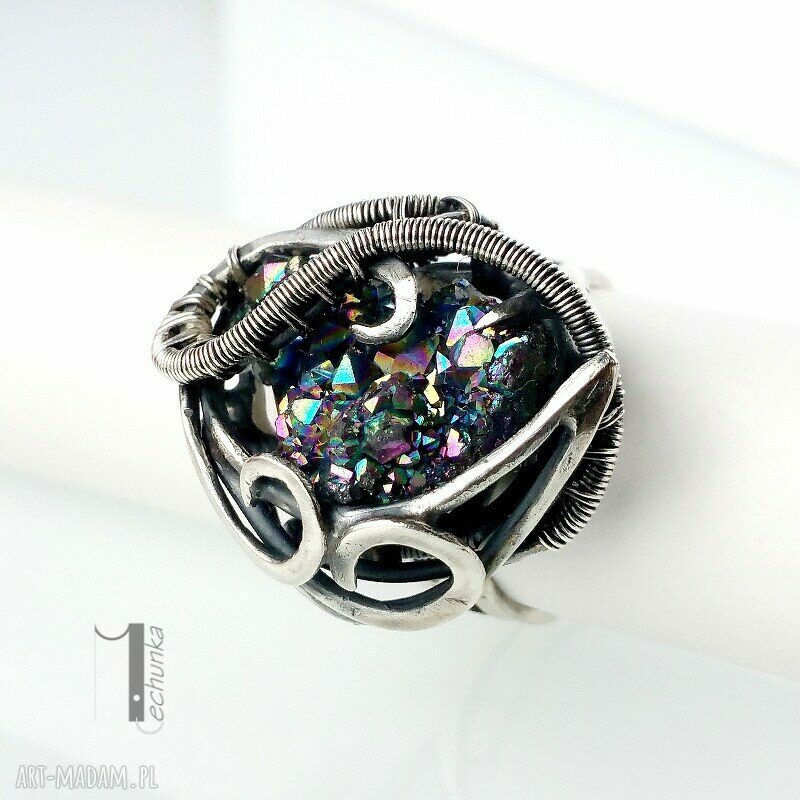 pierścionki: Osobliwość Aurora srebrny pierścień z kwarcem tytanowym hand made