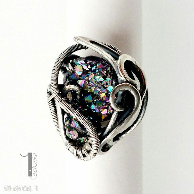 pierścionki: Osobliwość Aurora srebrny pierścień z kwarcem tytanowym hand made