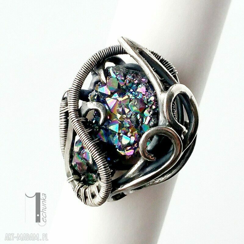 pierścionki: Osobliwość Aurora srebrny pierścień z kwarcem tytanowym hand made