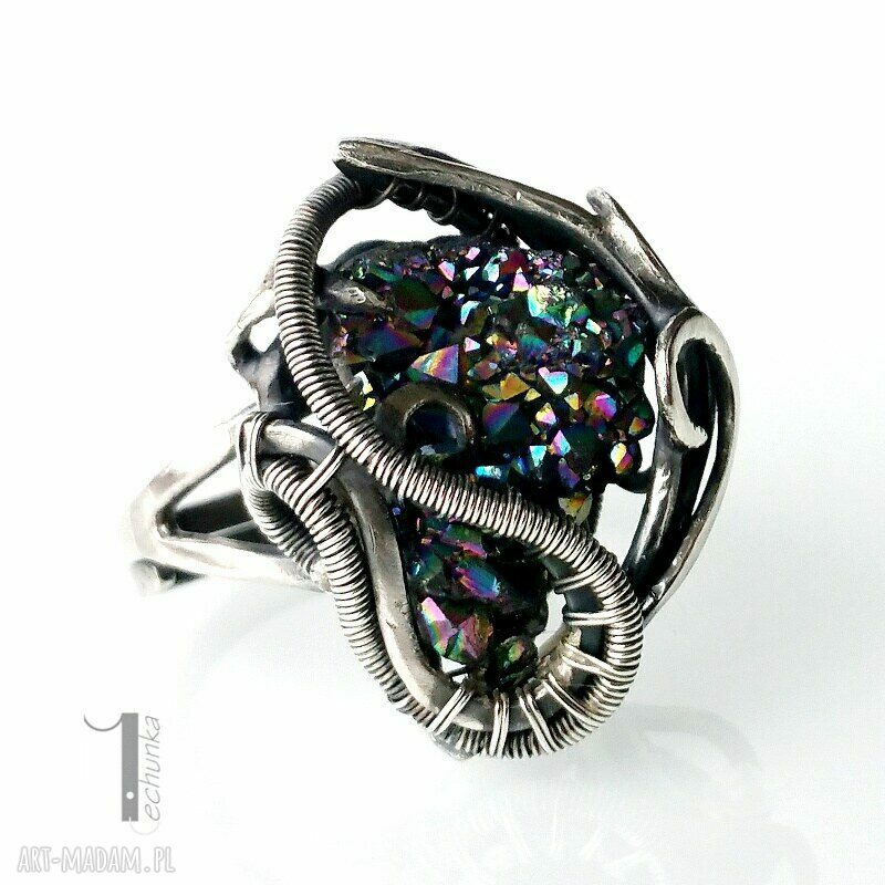 pierścionki: Osobliwość Aurora srebrny pierścień z kwarcem tytanowym hand made