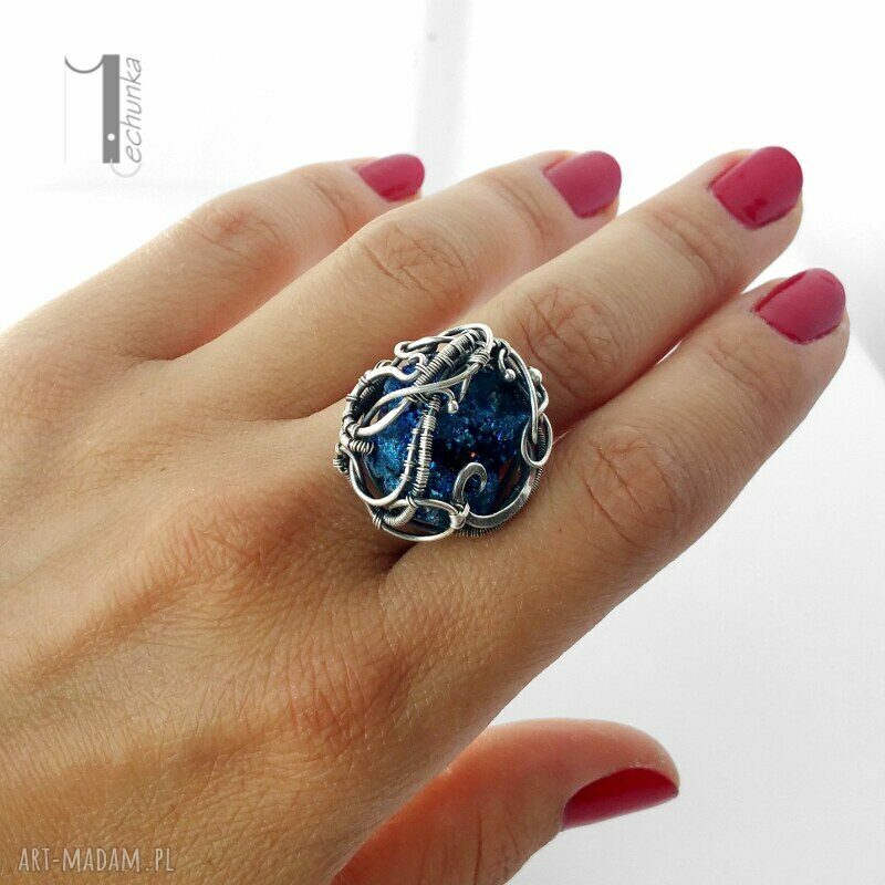 pierścionki: Osobliwość Blue Sky Rose srebrny pierścień z kwarcem tytanowym HandMade