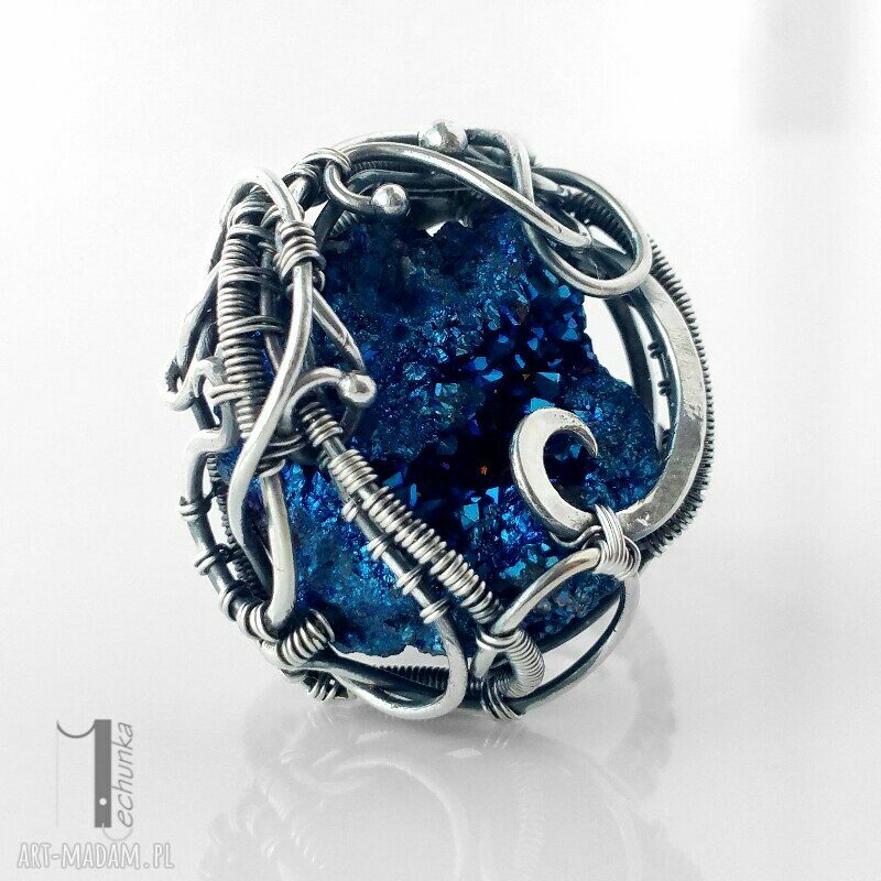 pierścionki: Osobliwość Blue Sky Rose srebrny pierścień z kwarcem tytanowym HandMade