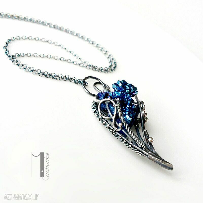 naszyjniki: Osobliwość noc perseidów srebrny naszyjnik z kwarcem tytanowym handmade