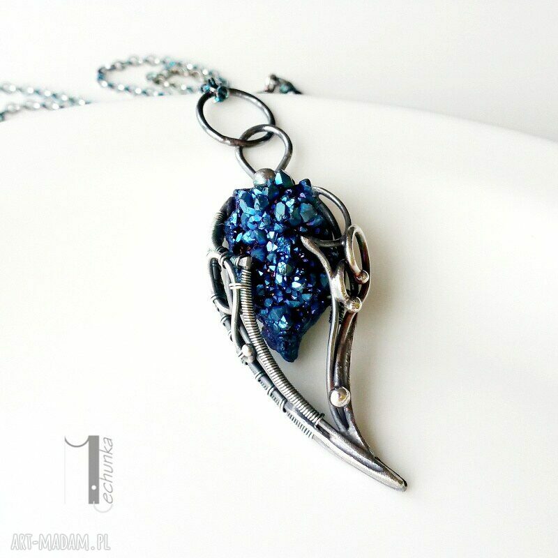 naszyjniki: Osobliwość noc perseidów srebrny naszyjnik z kwarcem tytanowym handmade