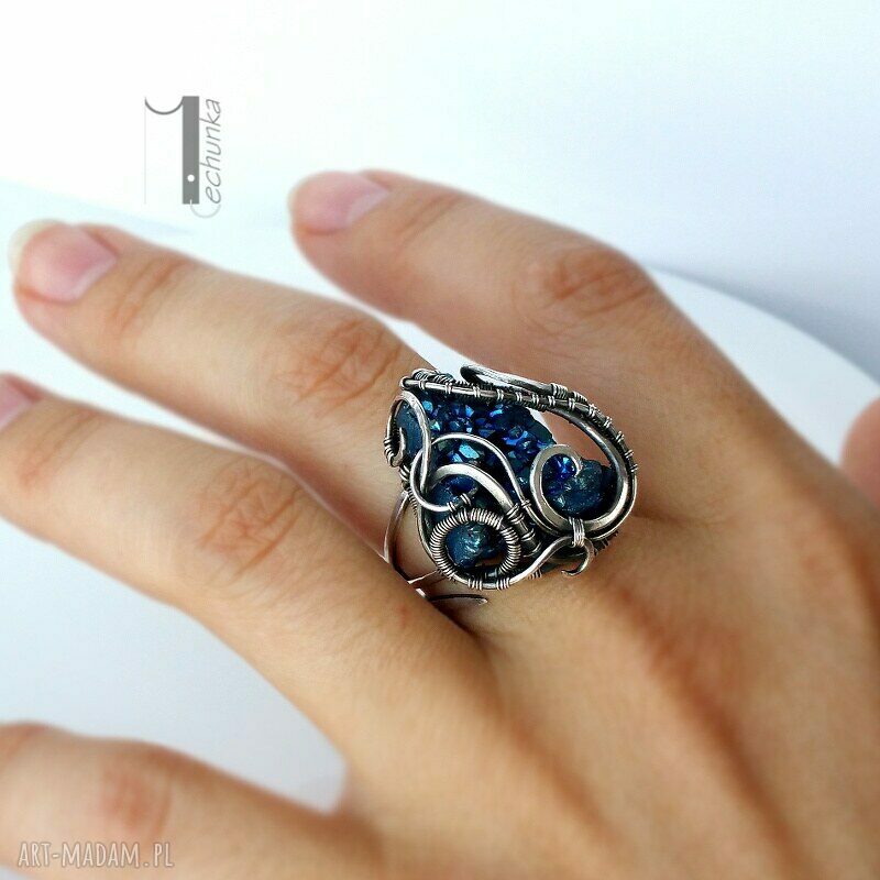 pierścionki: Osobliwość Virgo srebrny pierścień z kwarcem tytanowym Hand Made