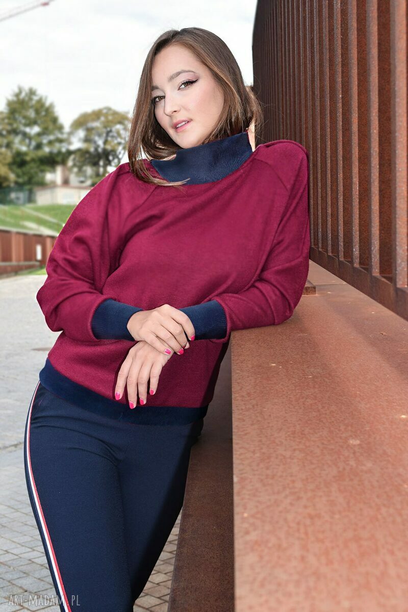 OTULA sweter z golfem bordo-granat - miękki, ciepły handmade z bawełną bio