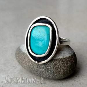 oval srebrny pierścionek z turkusem - srebrne pierścionki, baśniowa biżuteria