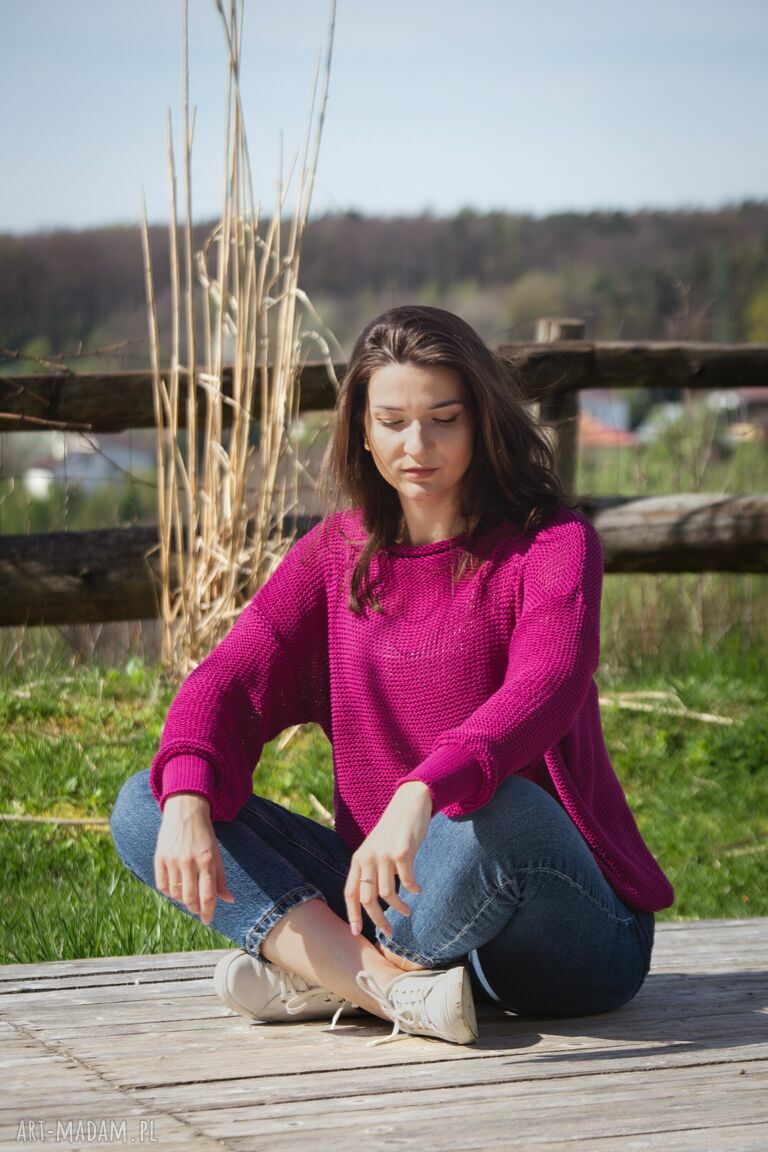 Oversize bawełniany sweterek Hermina - ręcznie robiony w stylu oversize