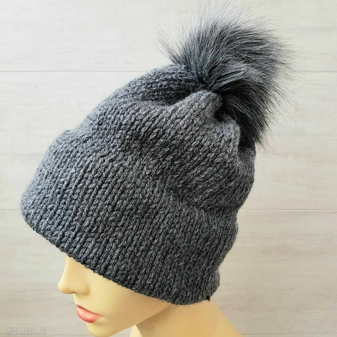 Oversize beanie - duża czapka zimowa M/L stalowa