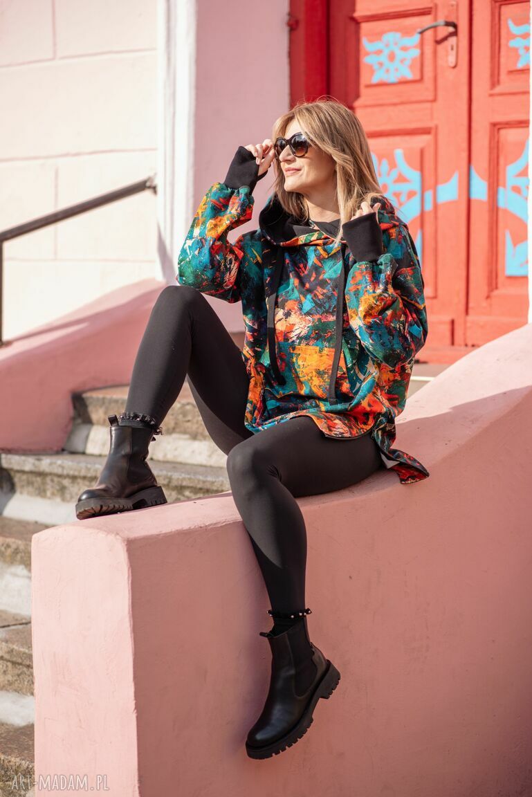 Bluza oversize Nina - wzór malarski z kapturem