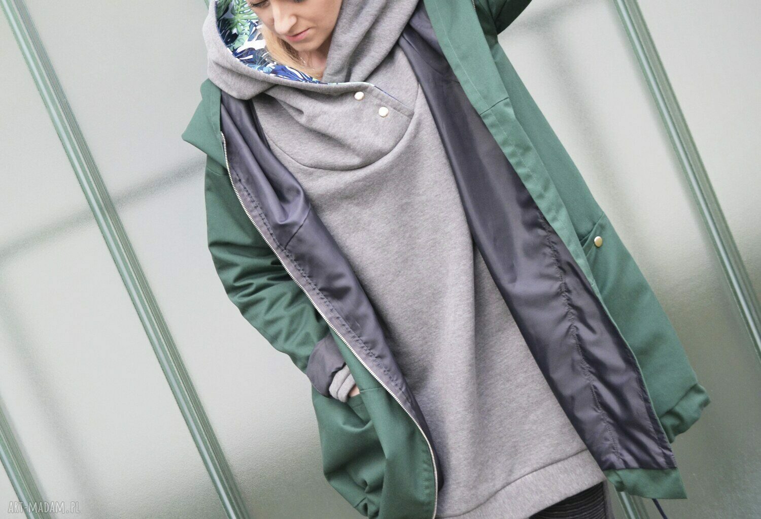 Oversize bluza hoodie ogromny kaptur monstera xs