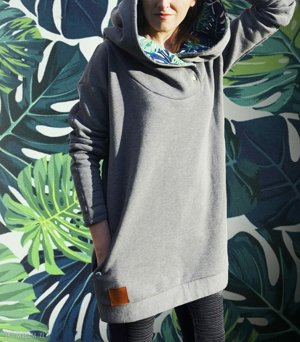 OVERSIZE długa BLUZA HOODIE OGROMNY KAPTUR MONSTERA L