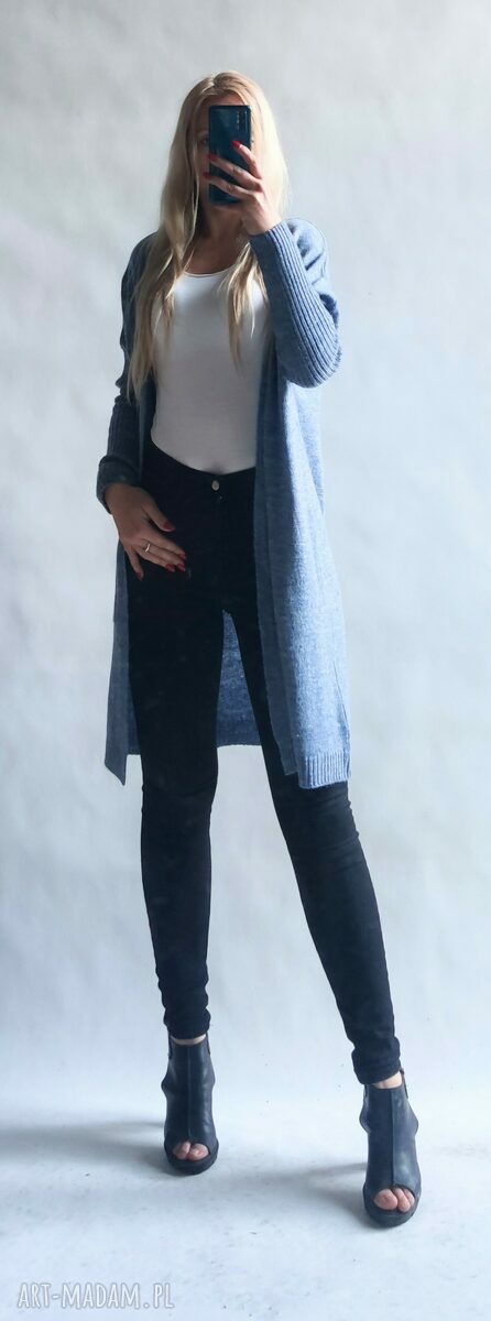 Kardigan oversize z kieszeniami - Bellafeltro, niebieski sweter handmade