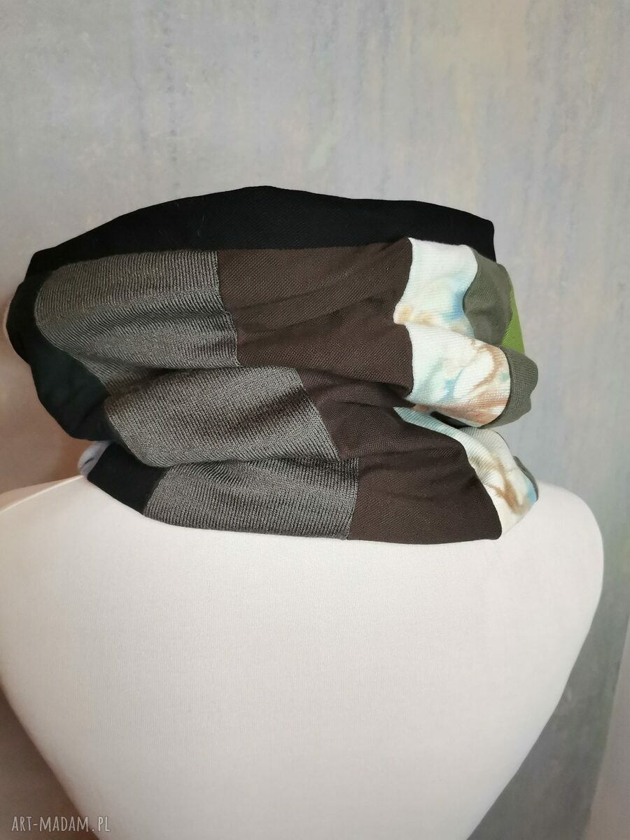 Komin oversize patchworkowy etno boho - kolorowy na podszewce