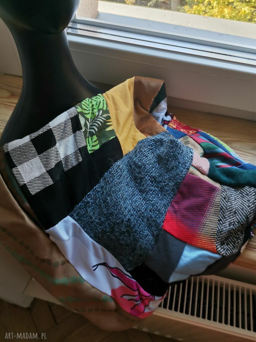 Komin oversize patchworkowy etno boho z podszewką - kolorowy damski