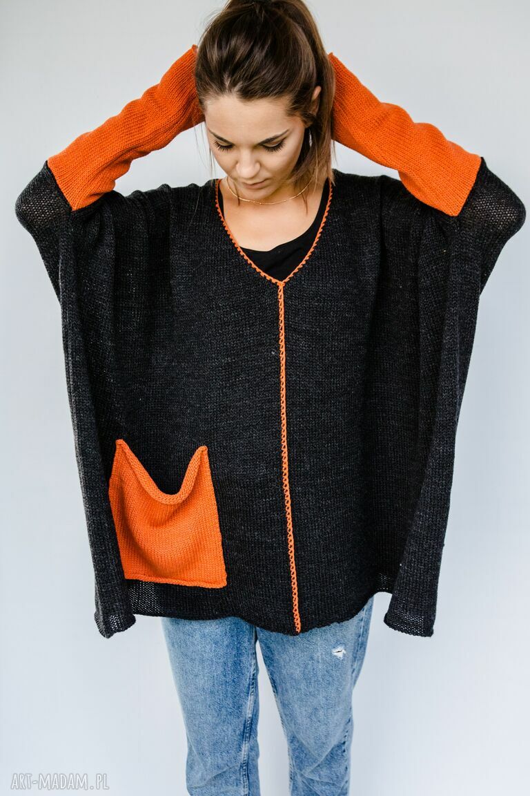 Oversize luźny sweter z wełny Hermina - ciepły sweter handmade