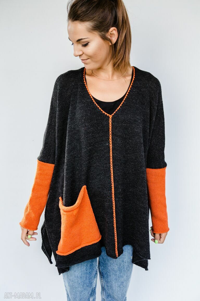 Oversize luźny sweter z wełny Hermina - ciepły sweter handmade