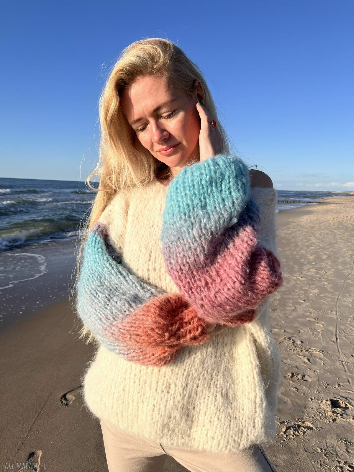 Sweter oversize z alpaki i merynosa - ręcznie robiony