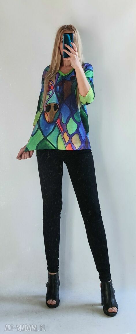 Sweter oversize z żyrafą - letni sweterek damski handmade