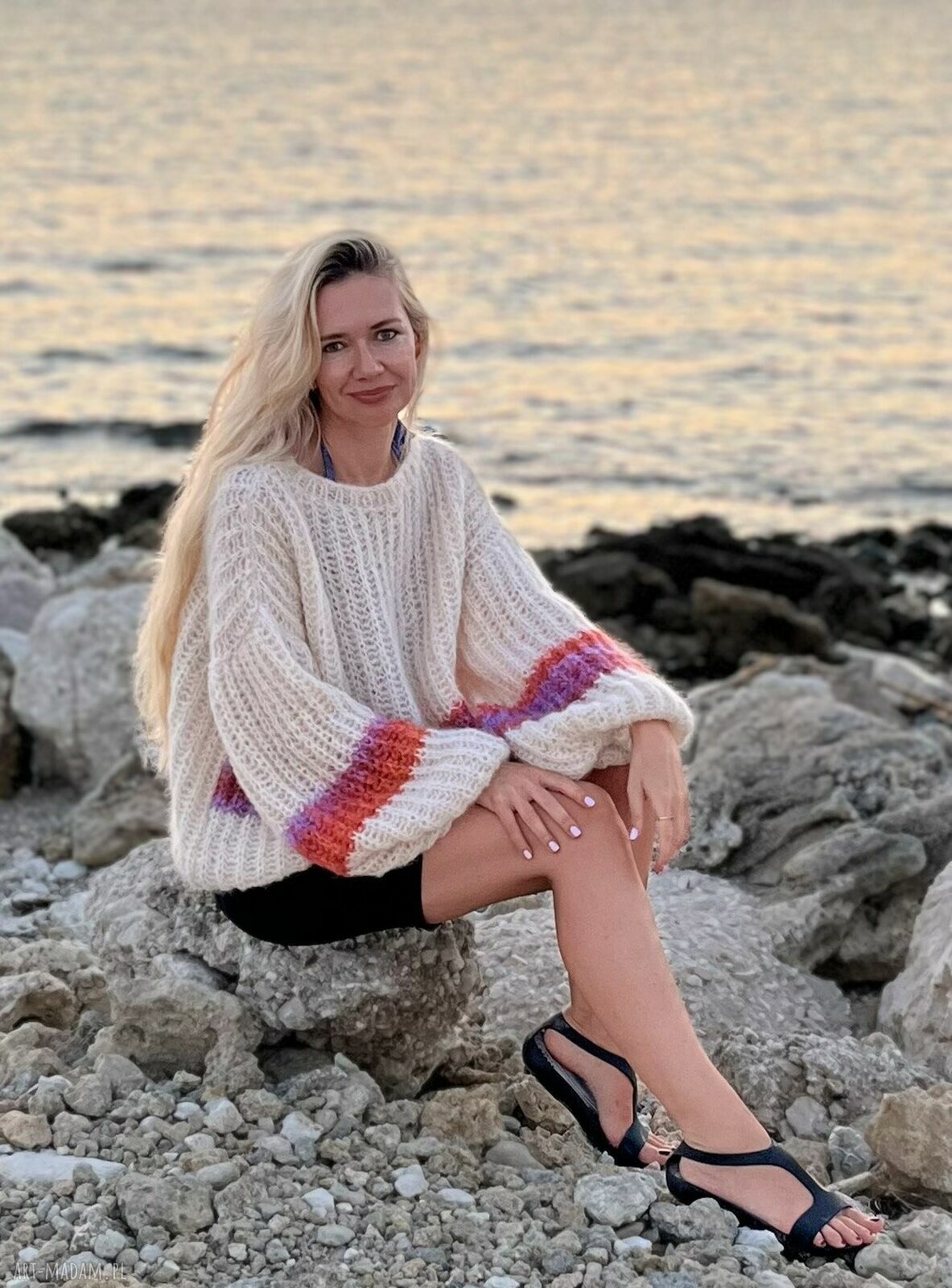 Ręcznie robiony sweter oversize z alpaki i jedwabiu