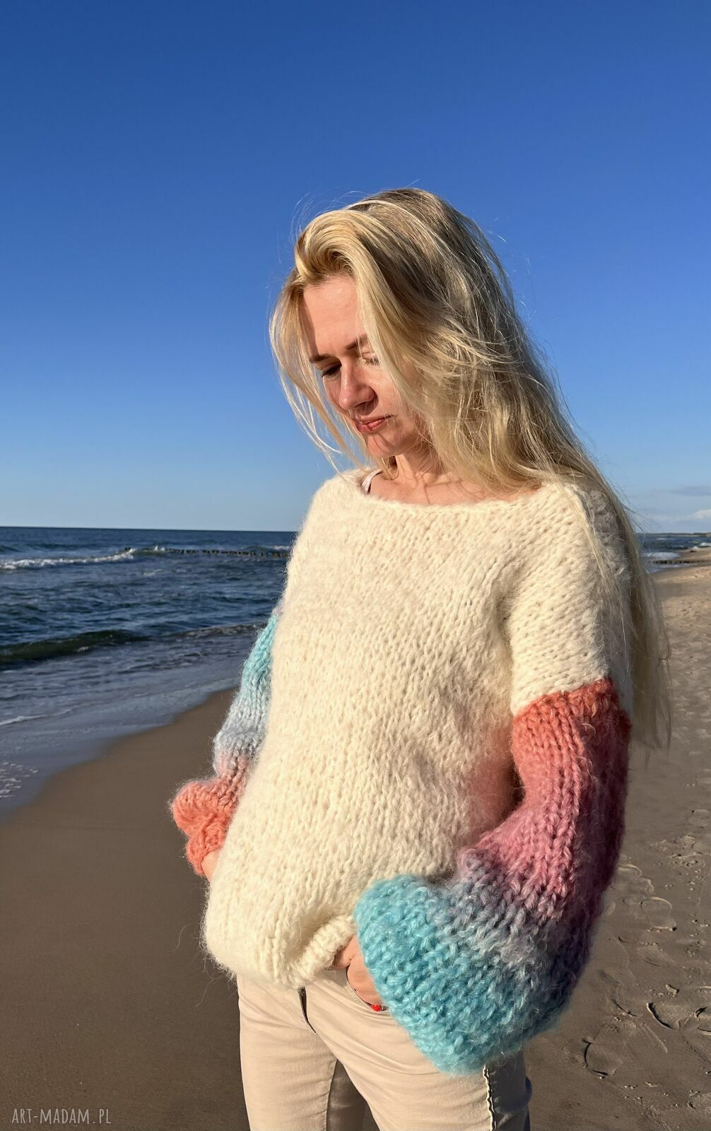 Sweter oversize z alpaki i merynosa - ręcznie robiony
