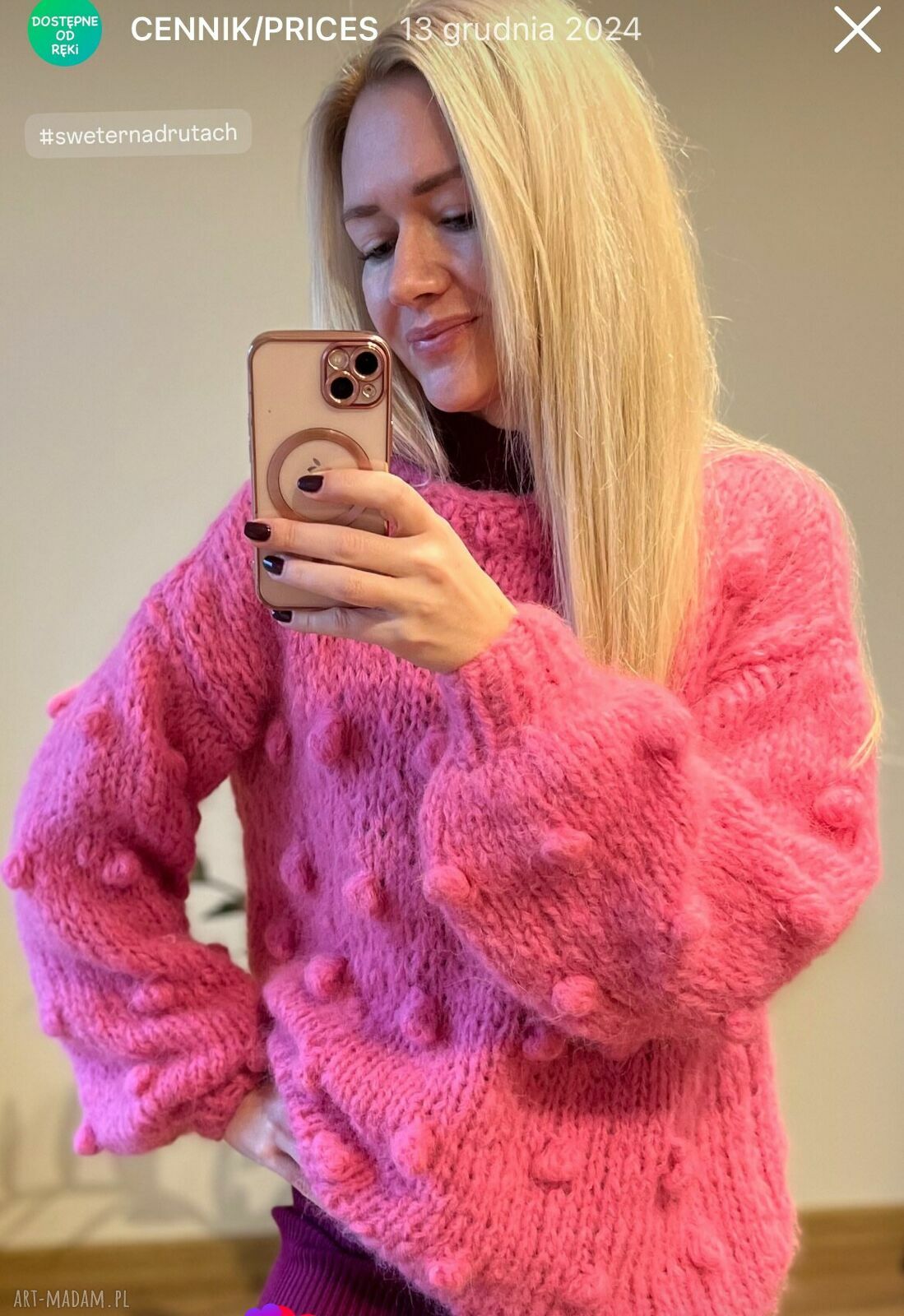 Sweter oversize z bąblami - alpaka i merynos (handmade)