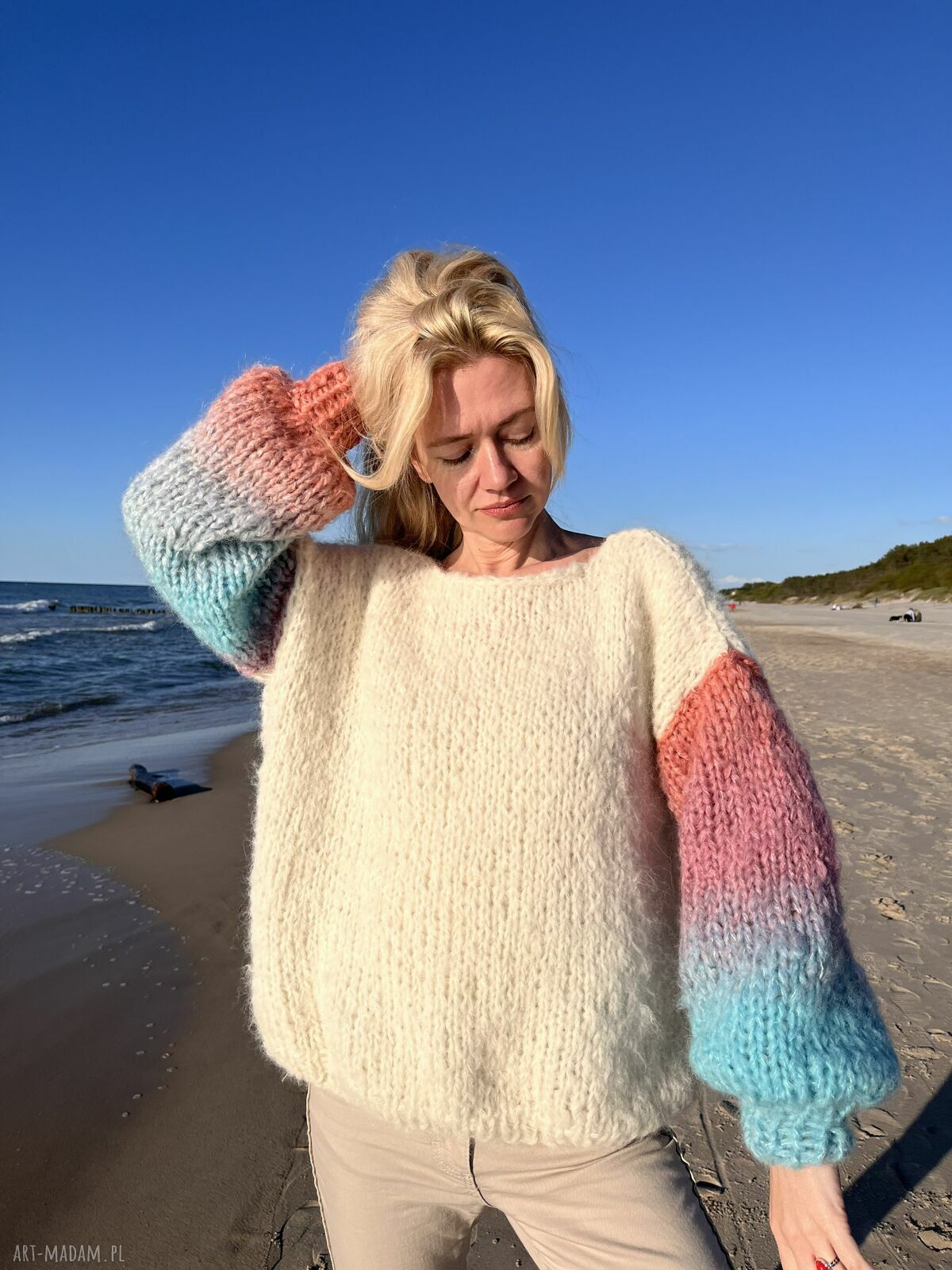 Sweter oversize z alpaki i merynosa - ręcznie robiony