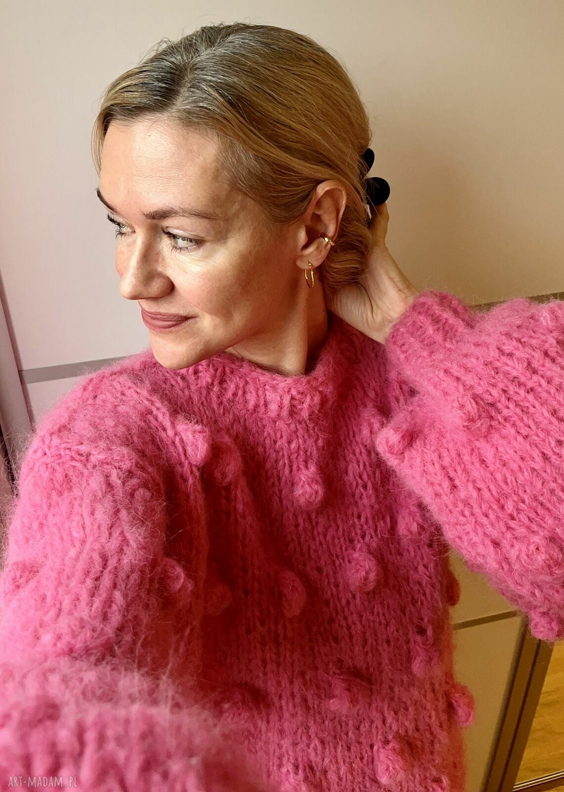 Sweter oversize z bąblami - alpaka i merynos (handmade)