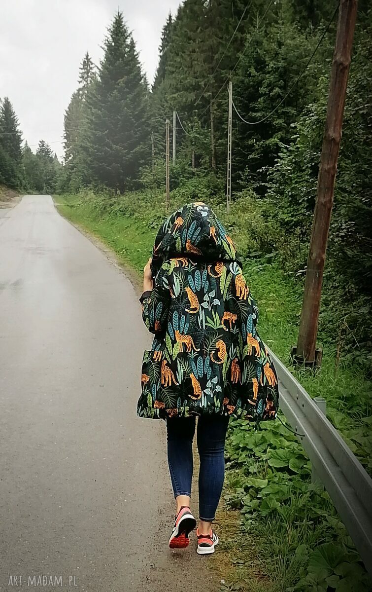 Oversize wodoodporny płaszcz w gepardy L