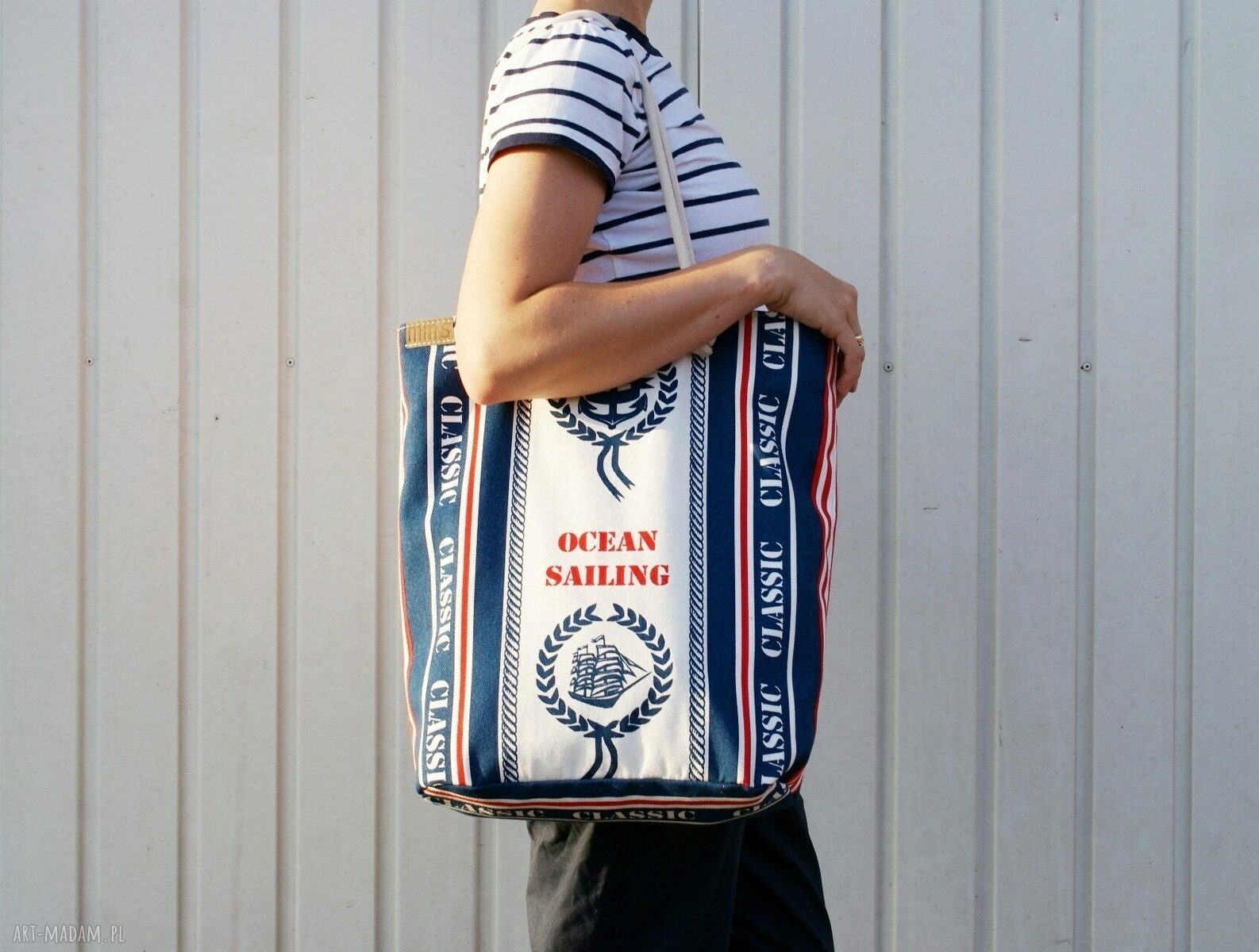 Owal shopper marynarskie płótno Handmade