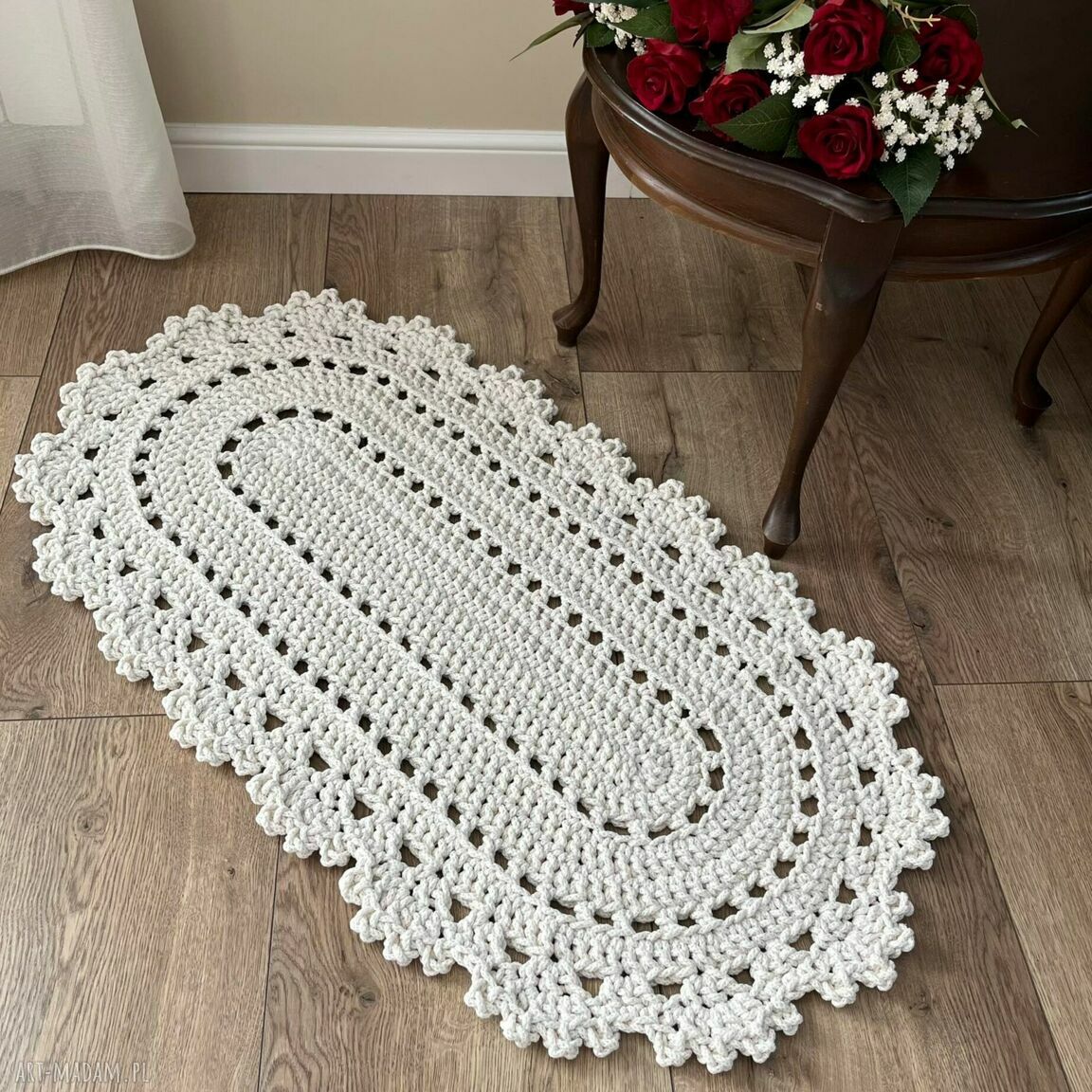 Dywan owalny 50x100 cm ze sznurka - ręcznie szydełkowany