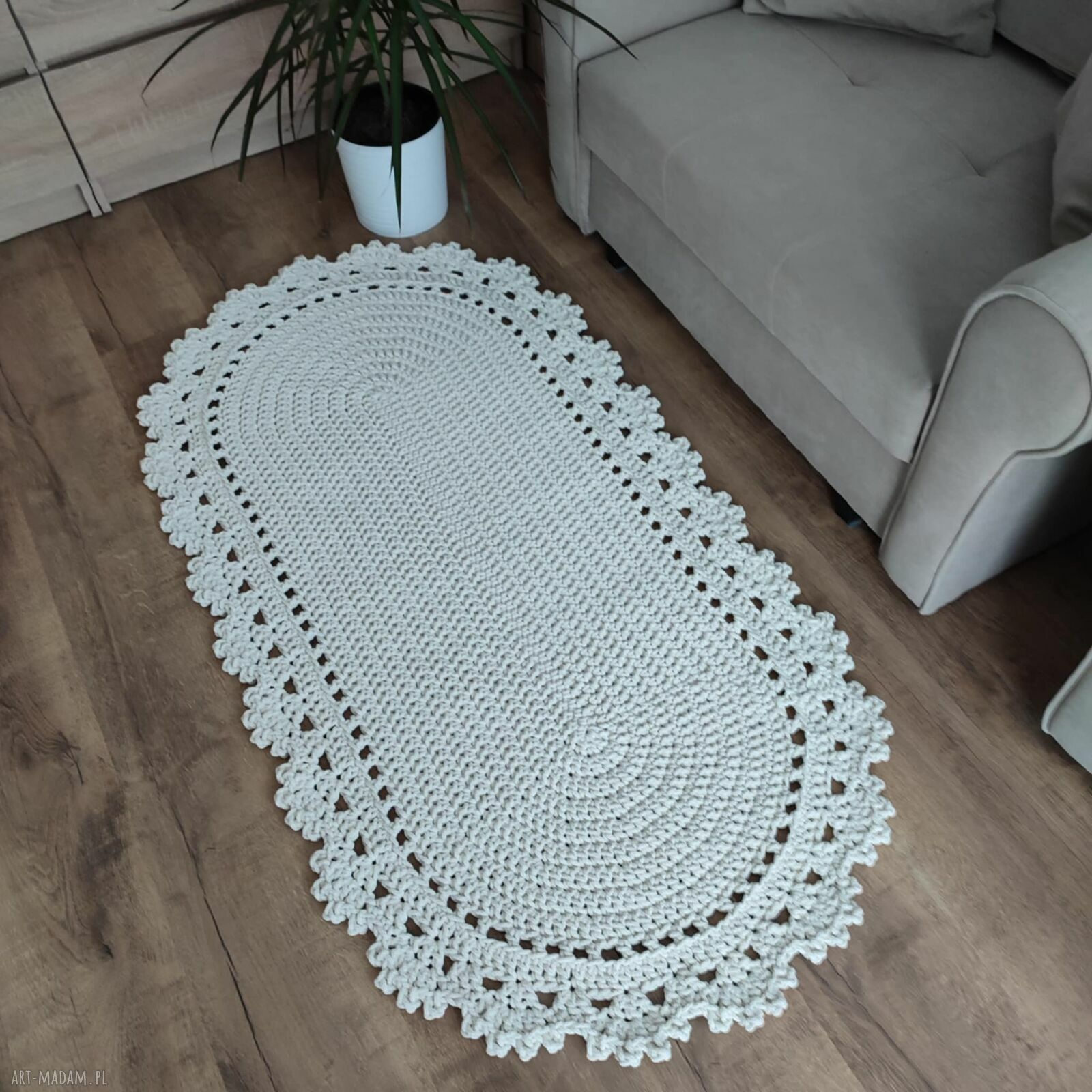 Dywan owalny szydełkowy 75x140 cm z polskiego sznurka bawełnianego do sypialni