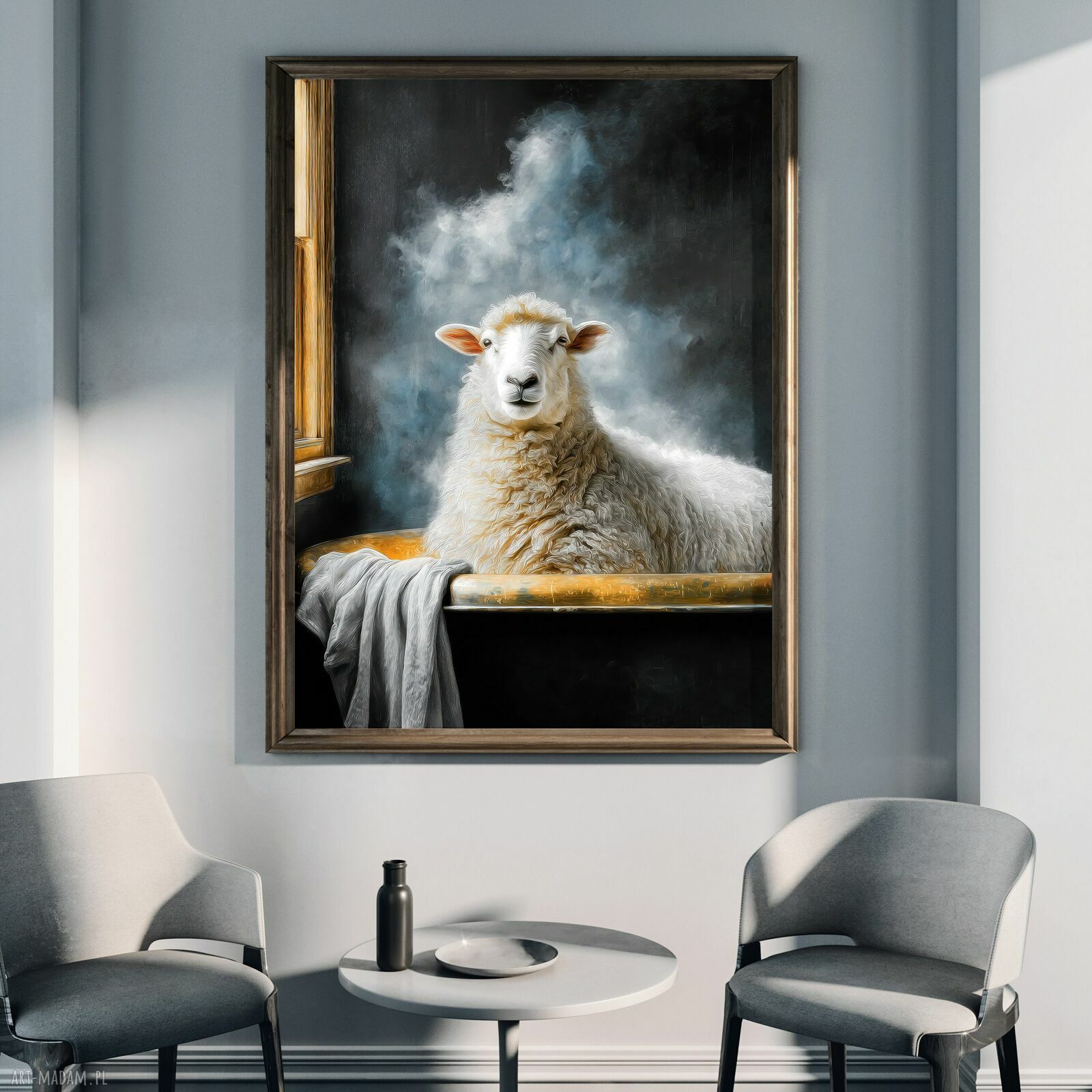 Owieczka w kąpieli - grafika na plakacie na A3